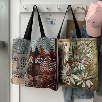 Ingiliz Moda keten çantalar Büyük Kapasiteli Alışveriş Çantaları Bayanlar El omuz çantaları Karikatür Öğrenci Çantaları Eğlence Seyahat Çantaları