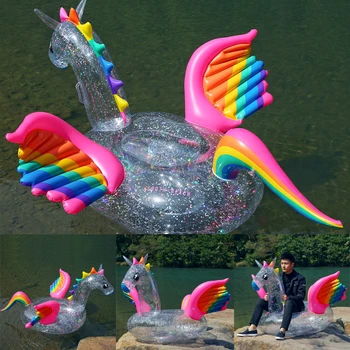 INS Kristal Glitter Şişme Flamingo Kuğu Unicorn Şamandıra Yetişkin Havuzu parti oyuncakları Dev Ride-On hava yatağı yüzme simidi boia