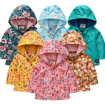 İlkbahar / Sonbahar çocuk yağmurluğu Yeni Baskılı Çiçek Elbise Ceket Çocuk Kız Hoodie Tops Rüzgar Geçirmez Erkek Rahat Dış Giyim Ceket
