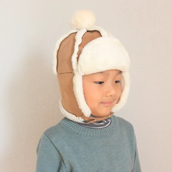 Kabarık Peluş Kış Şapka Çocuk Erkek Kız Kış Bombacı Şapkalar Çocuklar için Kalın Sıcak Earflaps Kulaklık kışlık şapkalar Kız Erkek için