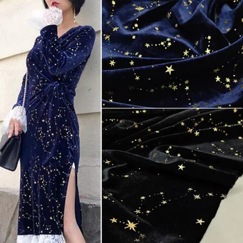 Kadife Kumaş Muhteşem İpeksi Altın Yıldız Elbise Pantolon Lüks Yumuşak Sıkı Ev Tekstili
