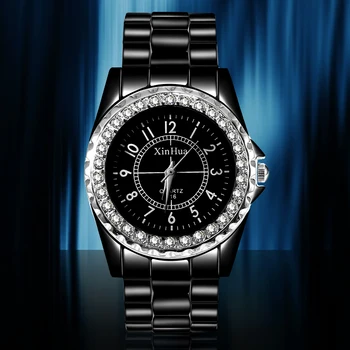 Kadın İzle Kristal Kuvars Lüks Marka XİNHUA Saatler bayan Saati Feminino Relojes Mujer Relojes Rhinestone elbise kol saati