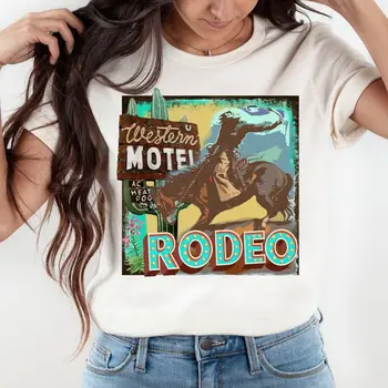 Kadın Rodeo Sevgiliye Baskı Harajuku Üst T-shirt Casual Bayanlar Temel O-yaka Kısa Kollu Kadın T-shirt Kız, damla Gemi