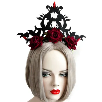 Kafa bandı Kadınlar için Gotik Barok Tarzı Bildirimi saç tacı Üçlü Çiçek Gül Taklidi süslü elbise Parti Hairband Saç Çember