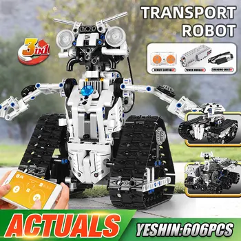 Kalıp KRAL 15046 Yüksek Teknoloji Oyuncaklar APP RC Kontrol Güç Transbot Robot Modeli Yapı Taşları Tuğla Çocuklar Noel hediyeler 606 Adet