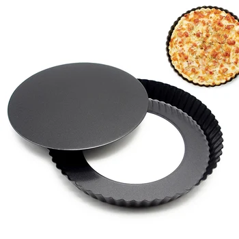 Karbon Çelik tart kalıbı Pizza Ağır Kalıp Yuvarlak Çıkarılabilir Gevşek Kek Yivli Alt Tart yapışmaz Kiş Tava
