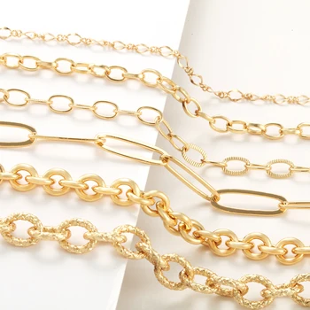 Kolye Kadınlar için Altın Renk Bağlantı Uzun Zincirler Kolye Metal Bakır 3 5 7 9mm Moda Moda Kolye Kolye