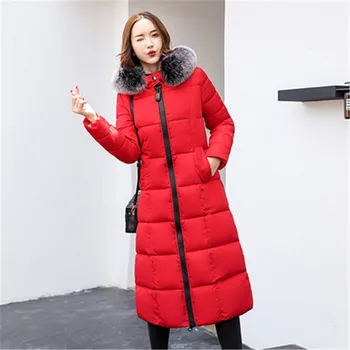 Kore versiyonu yeni kış kapüşonlu büyük kürk yaka ince kalınlaşma ince high-end artı boyutu aşağı pamuklu ceket