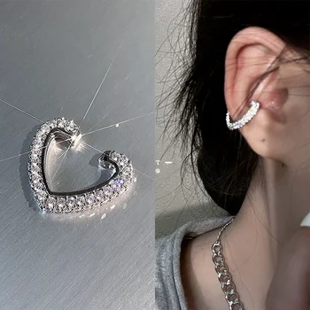 Kore'nin 1 Adet Elmas kaplı Aşk kulak klipsi Niş Tasarım Kadın Vibrato Aynı Moda Kalp şeklinde Kulak Kemik Küpe