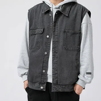 Kot yelek erkek Ceket Pamuk 2021 Giyim İlkbahar Yaz Moda Yelek Erkek günlük kot Vintage Ceket Kore Coats Tops