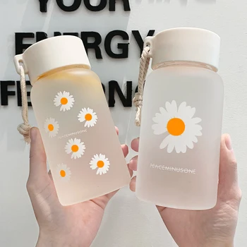 Küçük Papatya Su Şişeleri 500ml Şeffaf Plastik Yaratıcı çay bardağı Okul Buzlu spor şişesi Taşınabilir Halat İle Seyahat