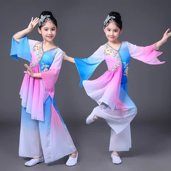 Kızlar Çin tarzı Hanfu ulusal dans kostümleri Kollu dans çocuk kostümleri klasik dans Yangko giyim modern dans