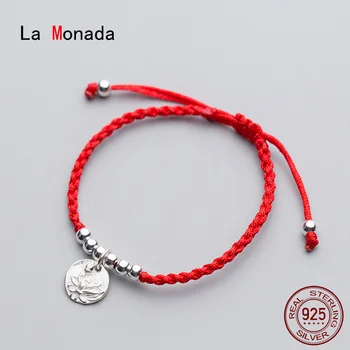 La Monada Lotus Kırmızı İplik El 925 Ayar Gümüş Bilezik Kırmızı İplik Dize Halat Bilezikler Kadınlar İçin Gümüş 925 Ayar