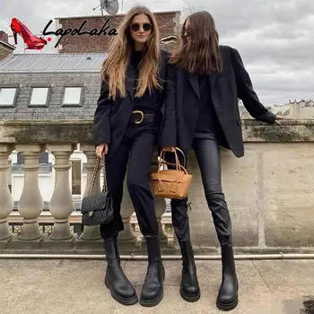 LapoLaka 2022 Yeni Moda İngiliz Tarzı Orta Buzağı Çizmeler Chelsea Baca Botları Yüksek Kaliteli Sonbahar Kış Kadın Botları