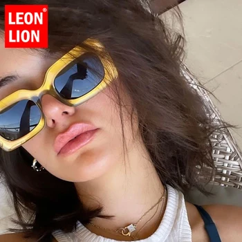 LeonLion Dikdörtgen Retro Kadın Güneş Gözlüğü Kare Gözlük Kadınlar / Erkekler Marka Tasarımcısı Küçük Gözlük Kadın Gafas De Sol Adam UV400