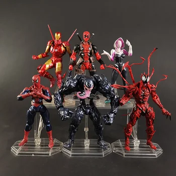 Marvel Revoltech Örümcek Adam Gwen Stacy Deadpool Venom Demir Adam Kaptan Amerika Carnage PVC Aksiyon Figürü Aksesuarları