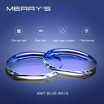 MERRYS Anti mavi ışık engelleme 1.56 1.61 1.67 reçete CR - 39 reçine asferik gözlük lensler miyopi hipermetrop presbiyopi Lens