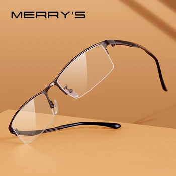 MERRYS tasarım Titanyum Alaşım Erkekler Gözlük Çerçeve TR90 Bacaklar Miyopi Reçete Gözlük Yarım Optik Çerçeve Iş Tarzı S2201
