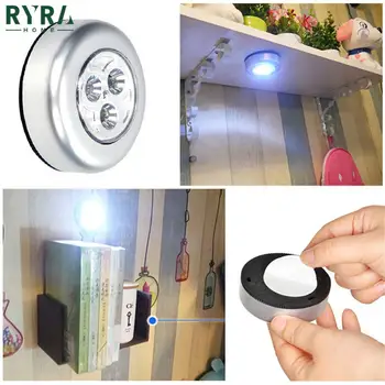 Mini 3 led ışık kaynakları dokunmatik gece lambası alkış ışık dolap yatak odası merdiven sopa duvar lambası akülü dolap yuvarlak lamba