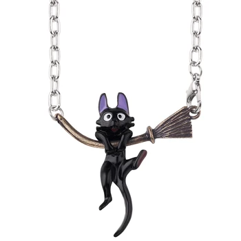 Miyazaki Hayao Anime Küçük cadı Kiki Siyah Kedi Kolye Kolye Emaye Sihirli Süpürge Takı Kadın Gerdanlık Şanslı Chain2019