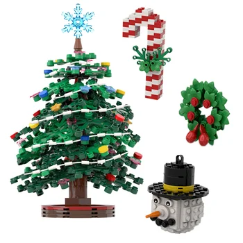 MOC Çelenk Noel Ağacı Noel Yaşlı Adam Kamışı Yapı Taşı Modeli Ev Dekorasyon Atmosfer Tuğla çocuk Oyuncak Hediye