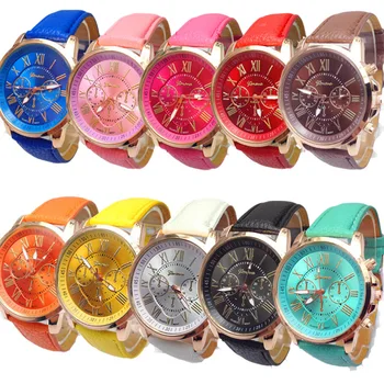 Moda Cenevre Çocuk quartz saat Bayanlar Kırmızı Deri Kayış Roma Dijital Desen Alaşım kadranlı saatler Kadın Kol Saati Erkek Hediye