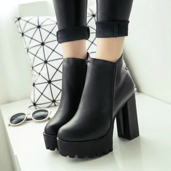 Moda kadın Fermuar Ayak Bileği lastik çizmeler Kadınlar için platform ayakkabılar Kalın Süper Yüksek Topuklu Sonbahar Siyah Çizme 2023 Botines Mujer