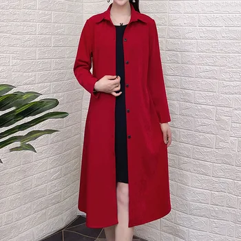 Moda kadın Trençkot Yeni 2021 İlkbahar Sonbahar Rüzgarlık Giyim Zarif İnce diz Üzerinde Uzun Ceket Kırmızı Mavi Siyah