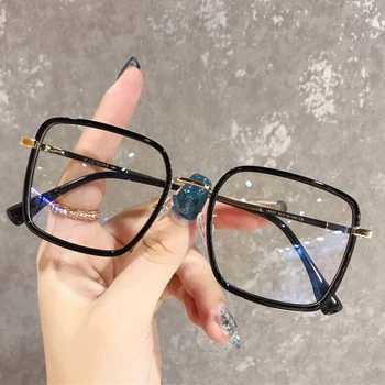 Moda kare gözlük büyük çerçeve şeffaf Lens gözlük şeffaf optik gözlük Unisex mavi ışık Retro gözlük