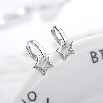 Moda takı Moda Gümüş Renk Kristal Yıldız düğme küpe Kadınlar için Düğün Parti Aksesuarları Brincos pendientes eh1085