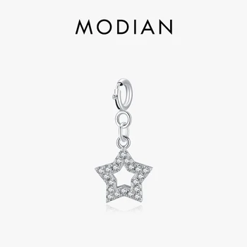 Modian 925 Ayar Gümüş Küçük Kolye Köpüklü Yıldız Temizle CZ Charm Fit Broş Bilezik DIY Güzel Takı Kadın Hediyeler İçin