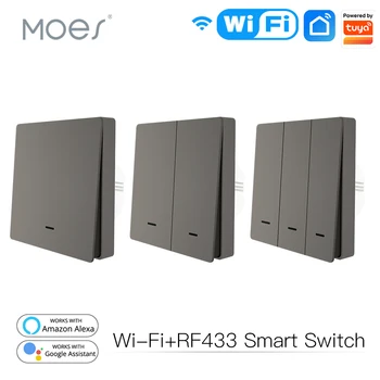 MOES WiFi Akıllı Duvar ışık anahtarı RF433 Push Button Verici Akıllı yaşam Tuya App Uzaktan Kumanda Alexa Google Ev ile Çalışır