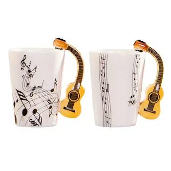 Müzik Notaları Tasarım Seramik İçecek Çay Kahve Kupa Bardak Akustik Gitar E15B
