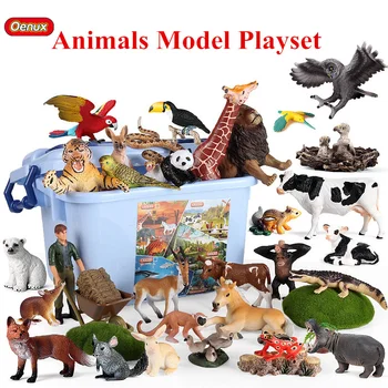 Oenux Hayvanat Bahçesi Hayvanlar Playset Simülasyon Vahşi Dinozor Deniz Yaşamı Çiftlik Sahneleri Aksiyon şekilli kalıp Sevimli Minyatür Çocuk Oyuncak Hediye Kutusu İle