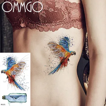 OMMGO Suluboya Graffiti Papağan Geçici Dövmeler Kadın Erkek Etiket Sahte Dövme Ampul Deniz Dövmeler Vücut Sanatı Kol Levha
