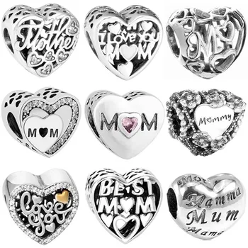 Orijinal Aşk Komut Haraç Anne Kalp Mumya Charm Dıy Takı Fit 925 Ayar Gümüş Boncuk Popüler Bilezik Kolye