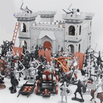 Ortaçağ Şövalye Mancınık Kale Askerler Piyade Aksiyon Figürleri Kale Askerler Modeli Monte Yapı Askeri oyuncak seti