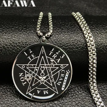 Paslanmaz Çelik Pagen Pentagramı Kolye Erkekler Wicca Pentagram Tetragrammaton Tılsım Kolye Takı yakası pentagrama N729S02