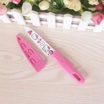 Sanrio Hello Kitty Meyve Bıçağı Seramik Bıçak Kawaii Taşınabilir Mini Zarif Seyahat Ev Soyucu Gıda Bıçak Mutfak Bıçakları