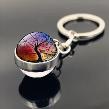 Sevimli Hayat Ağacı Mücevher Anahtarlık Kolye cam küre Kolye Metal anahtarlık Erkek Kadın Anahtarlık Hediye arkadaşlar