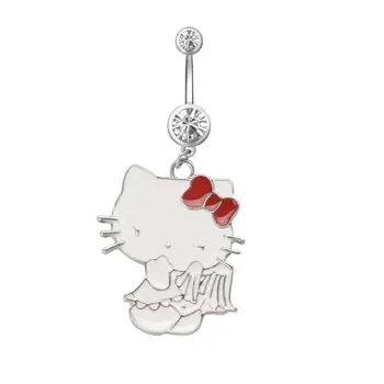 Sevimli Hello Kitty Göbek Tırnak Damlayan Yağ Göbek göbek piercingi Rhinestone Titanyum Çelik Göbek Tırnak Piercing Takı