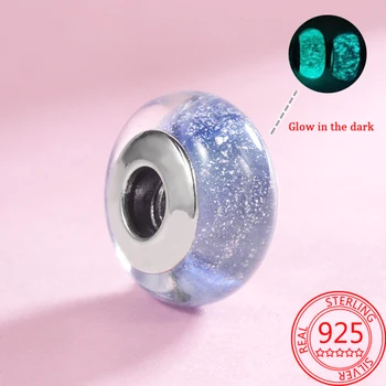 Sevimli S925 Gümüş Açık Mor Glow-in-the-dark Murano Prenses Cam Boncuk Pandora Bilezik ve Bileklik DIY takı seti Yapma
