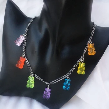 Sevimli şeker renk karikatür ayı kolye DIY el yapımı renkli reçine ayı taze kolye takı