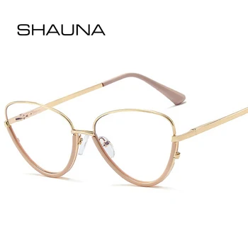 SHAUNA Retro TR90 Metal Kedi Gözü Kadın gözlük Çerçevesi Şeffaf Anti-mavi ışık gözlük Moda bahar menteşe Erkekler gözlük çerçeveleri