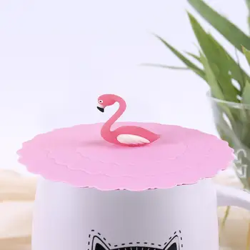 Silikon kap Kapağı Su İçme Bardağı Kapağı Sevimli Flamingo Toz Geçirmez Mühür Fincan Kapağı fincan contaları Cam Kupalar Kap Değnek Yeniden Kullanılabilir