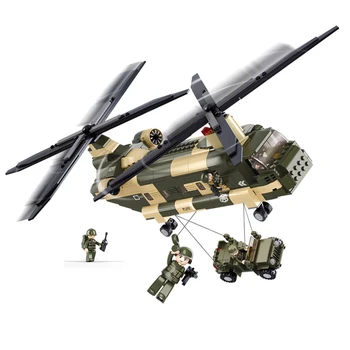 SLUBAN Askeri Hava Kuvvetleri Nakliye Helikopteri Uçak Monte Model Yapı Taşları Ordu Askerleri Rakamlar Tuğla Çocuk Oyuncakları