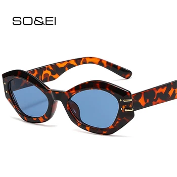 SO & EI Retro Poligon Kedi Gözü Kadın Güneş Gözlüğü Moda Marka Tasarımcısı Erkekler Trend Shades UV400 Düzensiz Kırmızı Leopar güneş gözlüğü