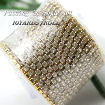 SS6-SS16(2mm-4mm) 10 yards/rulo Giysi dikiş Fincan Taklidi zinciri altın taban parlak kristal Dikiş Tarzı DIY Aksesuarları