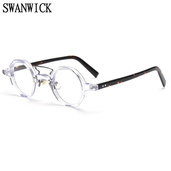 Swanwıck vintage asetat gözlük poligon optik gözlük çerçeveleri erkekler yuvarlak gözlük kadınlar yeşil leopar bilgisayar yüksek kalite