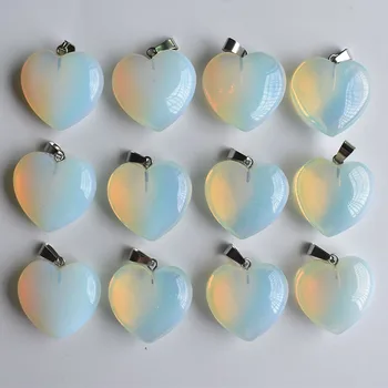 Toptan 12 adet/grup 2020 moda opal taş kalp charms kolye takı yapımı için 25mm en kaliteli ücretsiz kargo